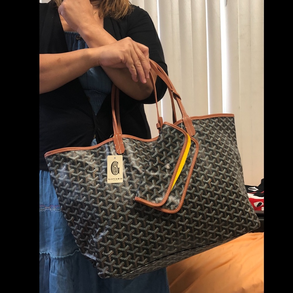 Brown and black Goyard St. Louis tote